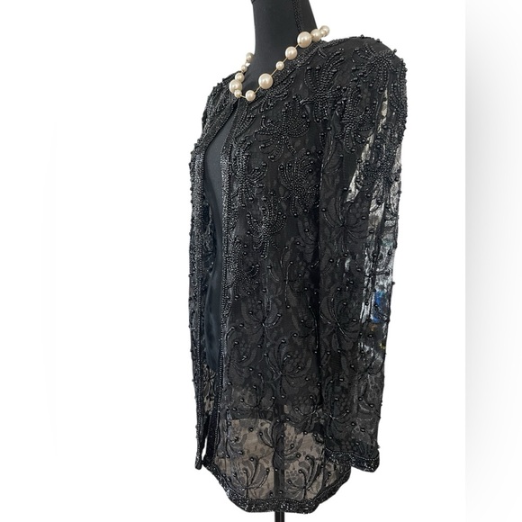 Vintage Scala 80s Beaded Lace Evening Jacket Black Gothic Fairycore M - Picture 3 of 7